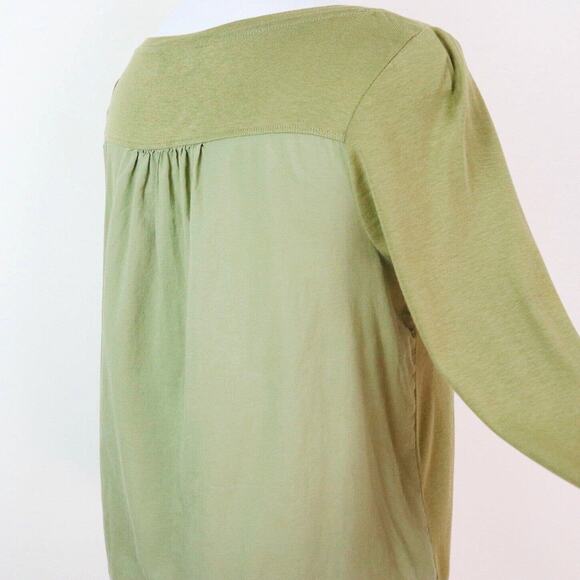 J Jill Size M Pima Cotton Boat Neck T-Shirt Two Texture Olive Green - Picture 5 of 9